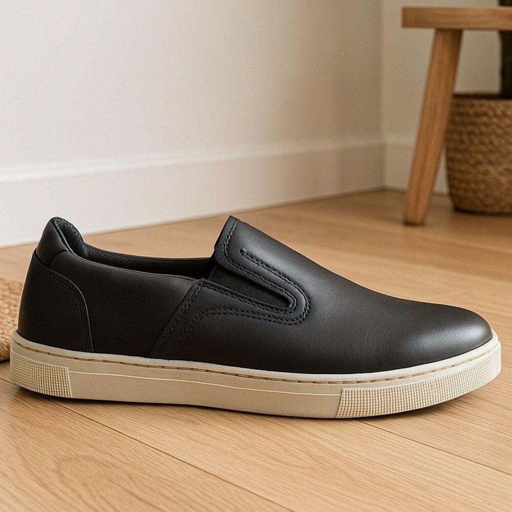 Propet Mens Kedrick 11 5E Wide Black Leather Comfort Slip On Walking Shoes